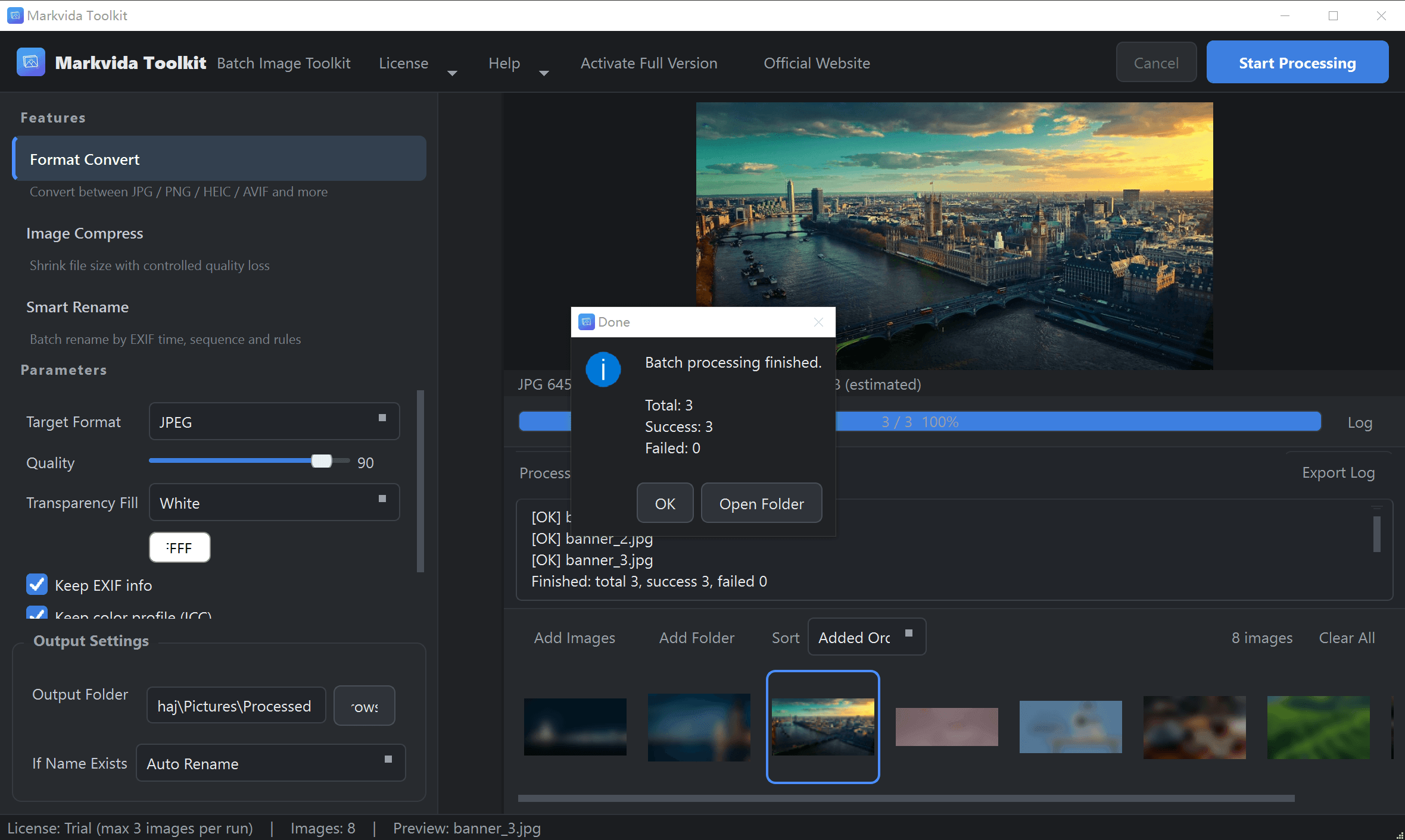 Markvida Toolkit format conversion finishing a batch