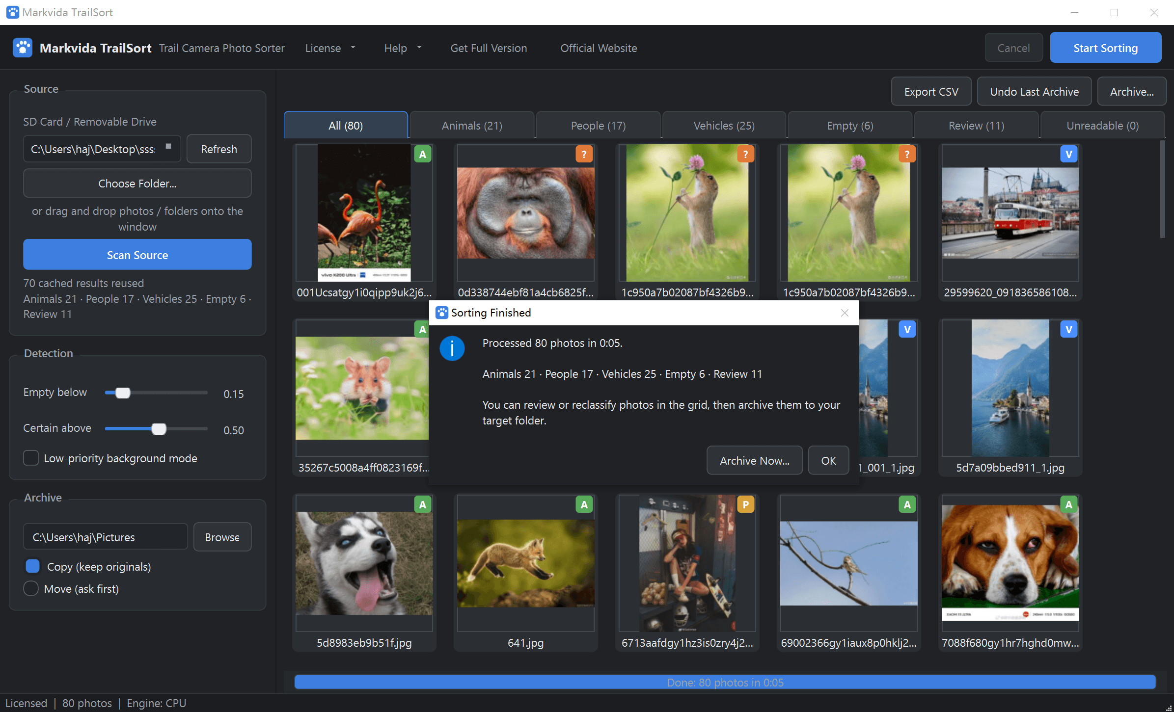 Markvida TrailSort category grid with live badges
