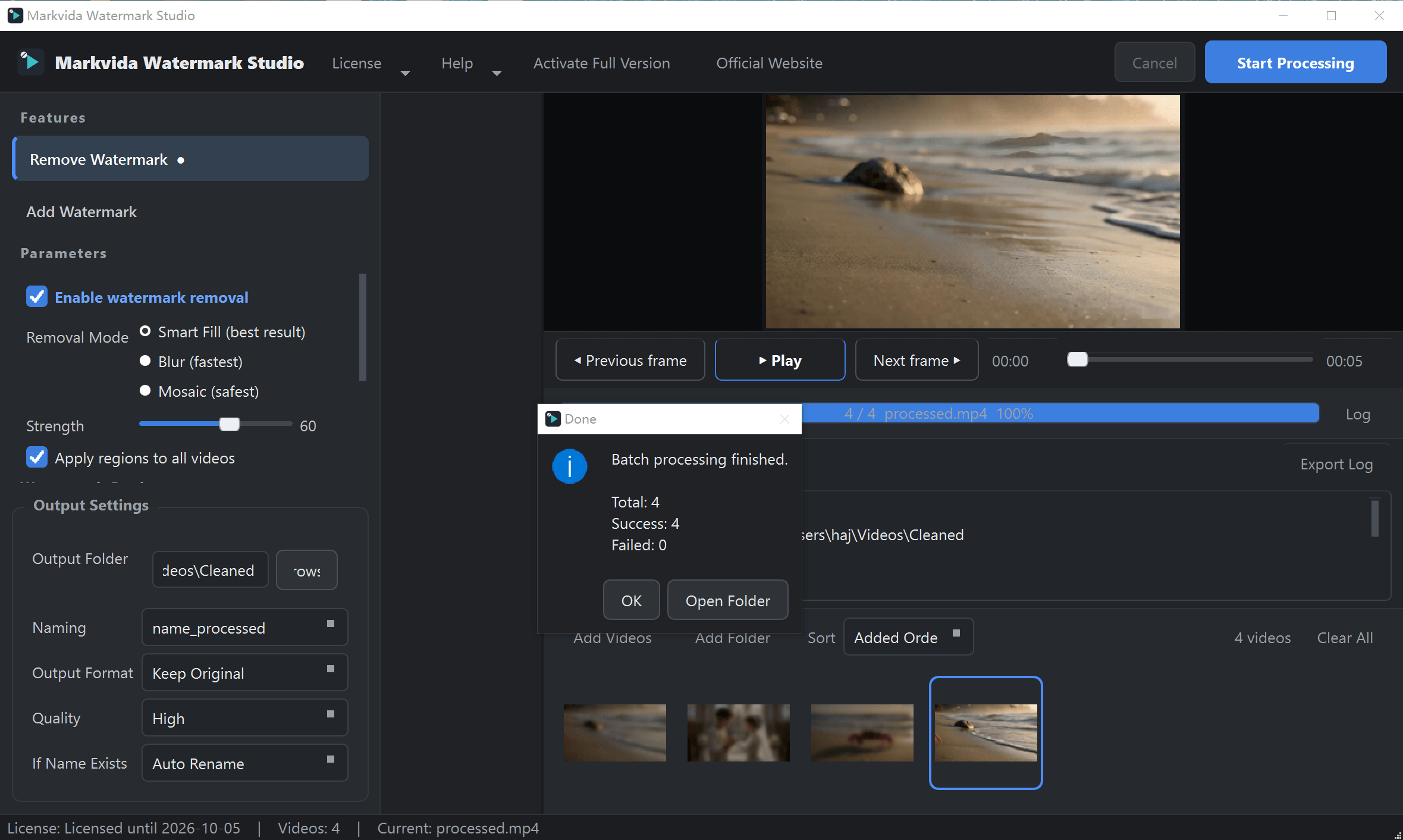 Markvida Watermark Studio batch complete dialog